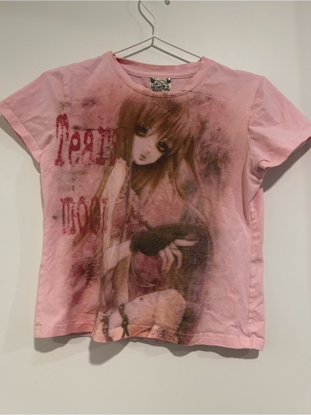 Y2K Pink Designer Emo Graphic' Top